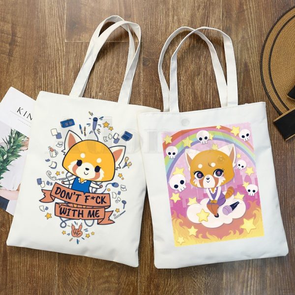Aggretsuko Aggressive Retsuko Death Metal Graphic Cartoon Print Shopping Bags Girls Fashion Casual Pacakge Hand Bag - Aggretsuko Merch