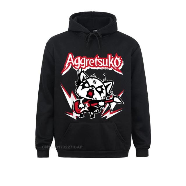 Aggretsuko Rocker Rage T-Shirt Spezielle Männer Sweatshirts Langarm Hoodies Aufgedruckt Auf Kleidung Happy - Aggretsuko Merch