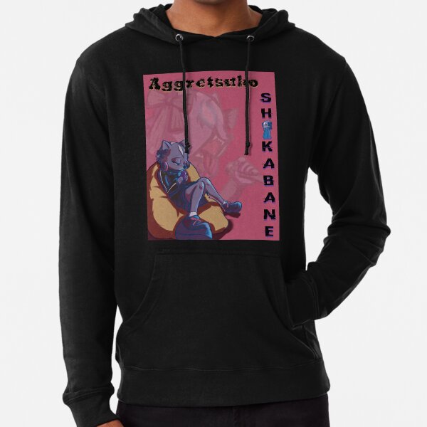 aggretsuko-hoodies-shikabane-character-banner-black-lightweight-hoodie